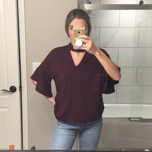 Collar with ruffle sleeves blouse
